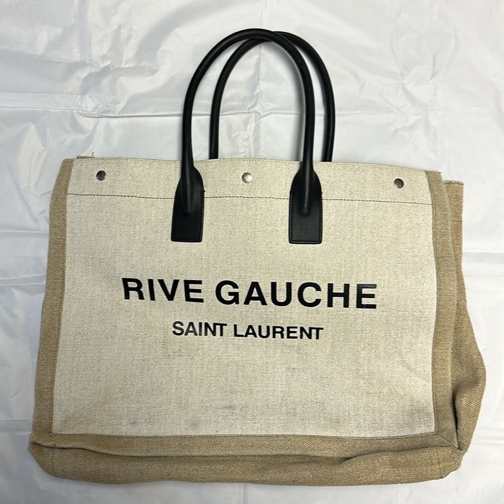 Saint Laurent Rive Gauche Canvas Tote Bag - Black and Tan